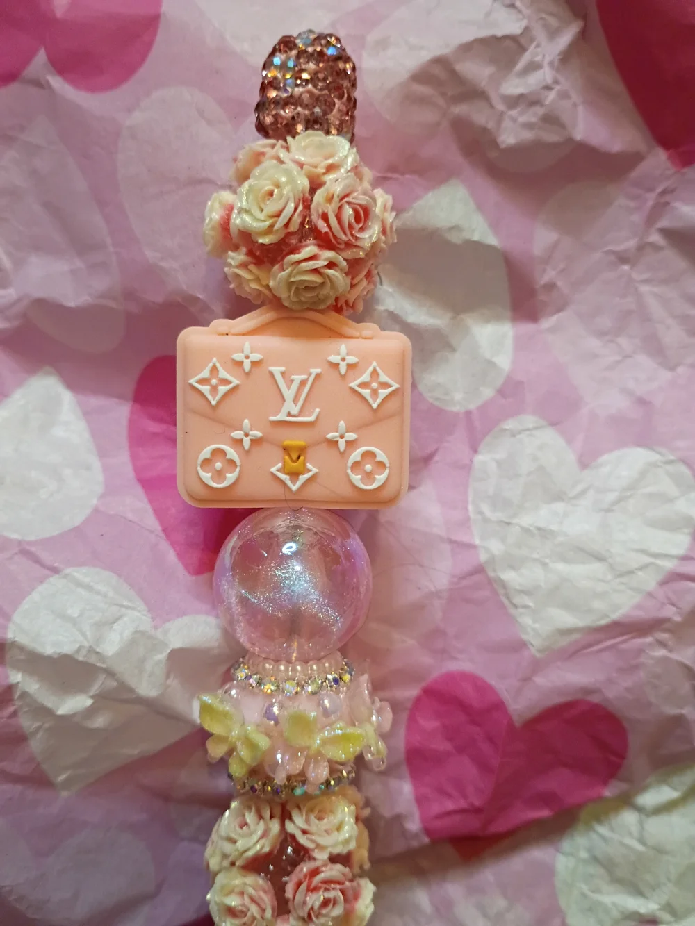 Sparkling Pink Floral Beaded Ballpoint Pen
